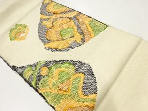 アンティーク　手織り真綿紬唐花模様織出し名古屋帯